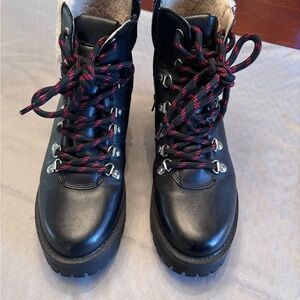 Steve Madden Black Combat Boots with Red Laces